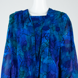 Womens Pencil Dress Blue 90s Crazy Pattern Long Sleeve Midi M