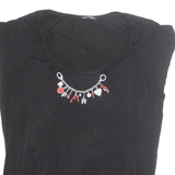 FIORELLA RUBINO Rhinestone Womens Printed Blouse Black Sleeveless Viscose L