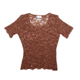 MICHI Y2K Shimmer Mesh Top Brown Crew Neck Short Sleeve Womens M