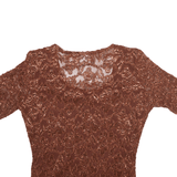 MICHI Y2K Shimmer Mesh Top Brown Crew Neck Short Sleeve Womens M