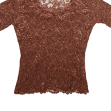 MICHI Y2K Shimmer Mesh Top Brown Crew Neck Short Sleeve Womens M