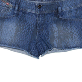 DIESEL Low Rise Womens Denim Shorts Blue Relaxed Animal Print M W32