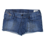 DIESEL Low Rise Womens Denim Shorts Blue Relaxed Animal Print M W32