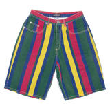 GUESS Mens Denim Shorts Green Relaxed 90s Striped M W30