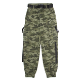 FB SISTER Cuffed Camouflage Cargo Womens Trousers Green Regular Tapered W26 L28