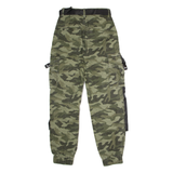FB SISTER Cuffed Camouflage Cargo Womens Trousers Green Regular Tapered W26 L28
