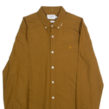 FARAH Slim Fit Mens Plain Shirt Brown Long Sleeve S