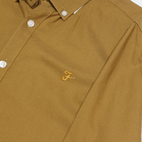 FARAH Slim Fit Mens Plain Shirt Brown Long Sleeve S