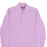 HUGO BOSS Slim Fit Mens Shirt Purple Gingham Long Sleeve S