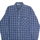 Mens Flannel Shirt Blue 90s Check Long Sleeve L