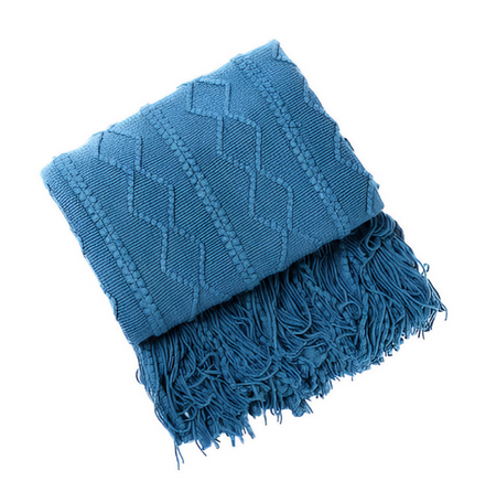 Anycozy Blue Faux Cashmere Throw Blanket – Diamond Knit Sofa Cover & Home Decor Accent