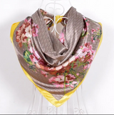 Anyyou Fashion Premium Satin Square Scarf – Elegant Floral Yellow Silk-Feel Neckwrap for Women