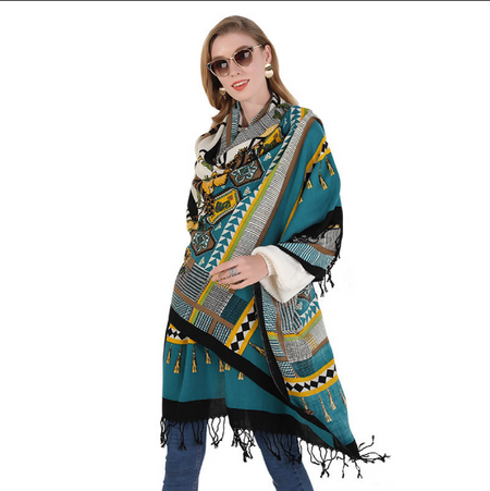 Anyyou 100% Merino Wool Pattern Chill Blues Silk Satin Large Winter Scarf Pashmina Shawl Bandana Perfect For Women Ladies Fashion Style