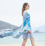 Anyyou 100% Mulberry Silk Sky Blue Long Scarf for Women Luxury Beach Shawl Swimwear Cover-Up Pashmina Wrap Foulard