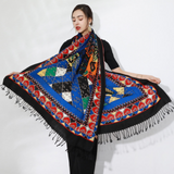 Anyyou 100% Merino Wool Blue Multi-Color Patterns Silk Satin Large Winter Scarf Pashmina Shawl Bandana Perfect For Women Ladies Fashion Style