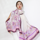 Anyyou 100% Mulberry Silk Purple Long Scarf for Women Luxury Beach Shawl Swimwear Cover-Up Pashmina Wrap Foulard
