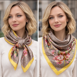 Anyyou Fashion Premium Satin Square Scarf – Elegant Floral Yellow Silk-Feel Neckwrap for Women