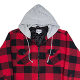 WORKER Mens Lumberjack Jacket Red Hooded Check L