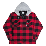 WORKER Mens Lumberjack Jacket Red Hooded Check L