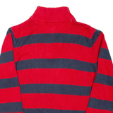 TOMMY HILFIGER Mens Patterned Jumper Red Striped 1/4 Zip Tight Knit S