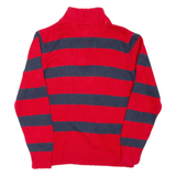 TOMMY HILFIGER Mens Patterned Jumper Red Striped 1/4 Zip Tight Knit S