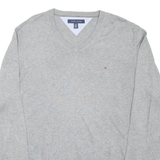 TOMMY HILFIGER Mens Jumper Grey V-Neck Tight Knit XL