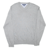 TOMMY HILFIGER Mens Jumper Grey V-Neck Tight Knit XL