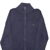 TOMMY HILFIGER Mens Jumper Blue High Neck Tight Knit L