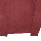 TOMMY HILFIGER Mens Jumper Maroon V-Neck Tight Knit XL