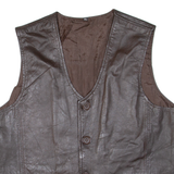 Mens Biker Waistcoat Brown Leather 90s XL