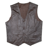 Mens Biker Waistcoat Brown Leather 90s XL