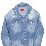 GUESS Distress Womens Denim Jacket Blue M