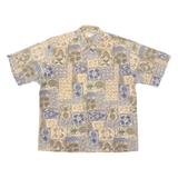 PIERRE CARDIN Mens Hawaiian Shirt Brown Crazy Pattern L