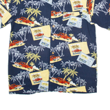 KNIGHTSBRIDGE Mens Hawaiian Shirt Blue Crazy Pattern L