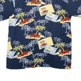 KNIGHTSBRIDGE Mens Hawaiian Shirt Blue Crazy Pattern L