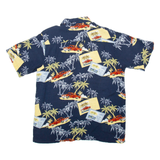 KNIGHTSBRIDGE Mens Hawaiian Shirt Blue Crazy Pattern L