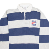 THE REAL BARBARIAN Mens Polo Shirt Blue Striped Long Sleeve XL