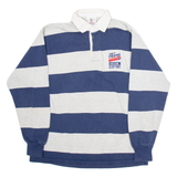 THE REAL BARBARIAN Mens Polo Shirt Blue Striped Long Sleeve XL