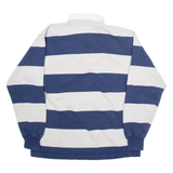 THE REAL BARBARIAN Mens Polo Shirt Blue Striped Long Sleeve XL