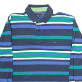TOMMY HILFIGER Mens Polo Shirt Blue Striped Long Sleeve L