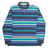 TOMMY HILFIGER Mens Polo Shirt Blue Striped Long Sleeve L