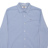 TOMMY HILFIGER Slim Fit Mens Plain Shirt Blue Long Sleeve S