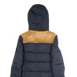 SCHOTT Womens Puffer Coat Blue Hooded Colourblock S