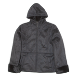 THE GREAT COAT COMPANY Womens Jacket Black Faux Suede 90s Hooded UK 18