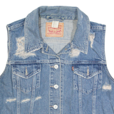 LEVI'S Distressed Womens Denim Gilet Blue XL