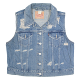 LEVI'S Distressed Womens Denim Gilet Blue XL