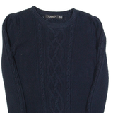 LAUREN RALPH LAUREN Womens Patterned Jumper Blue Cable Knit XS