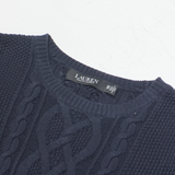 LAUREN RALPH LAUREN Womens Patterned Jumper Blue Cable Knit XS