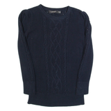 LAUREN RALPH LAUREN Womens Patterned Jumper Blue Cable Knit XS