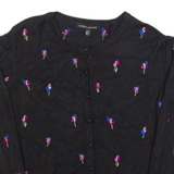 LAURA ASHLEY Womens Patterned Cardigan Black Floral Tight Knit UK 8
